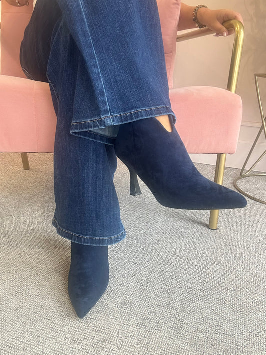 Kitten Heel Boot - Navy Blue - Wardrobe By Simone