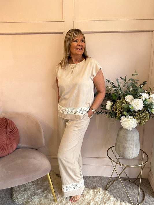 Detailed Edge Top & Pant Set - Soft Taupe - Wardrobe By Simone
