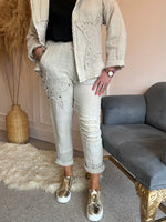 Star Linen Jogger Style Pants - Beige