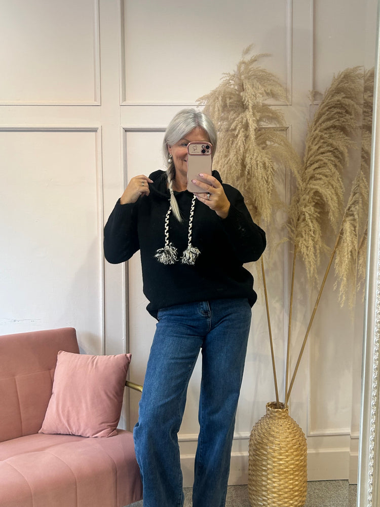 Knitted Hoody Jumper - Black