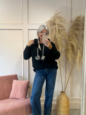 Knitted Hoody Jumper - Black