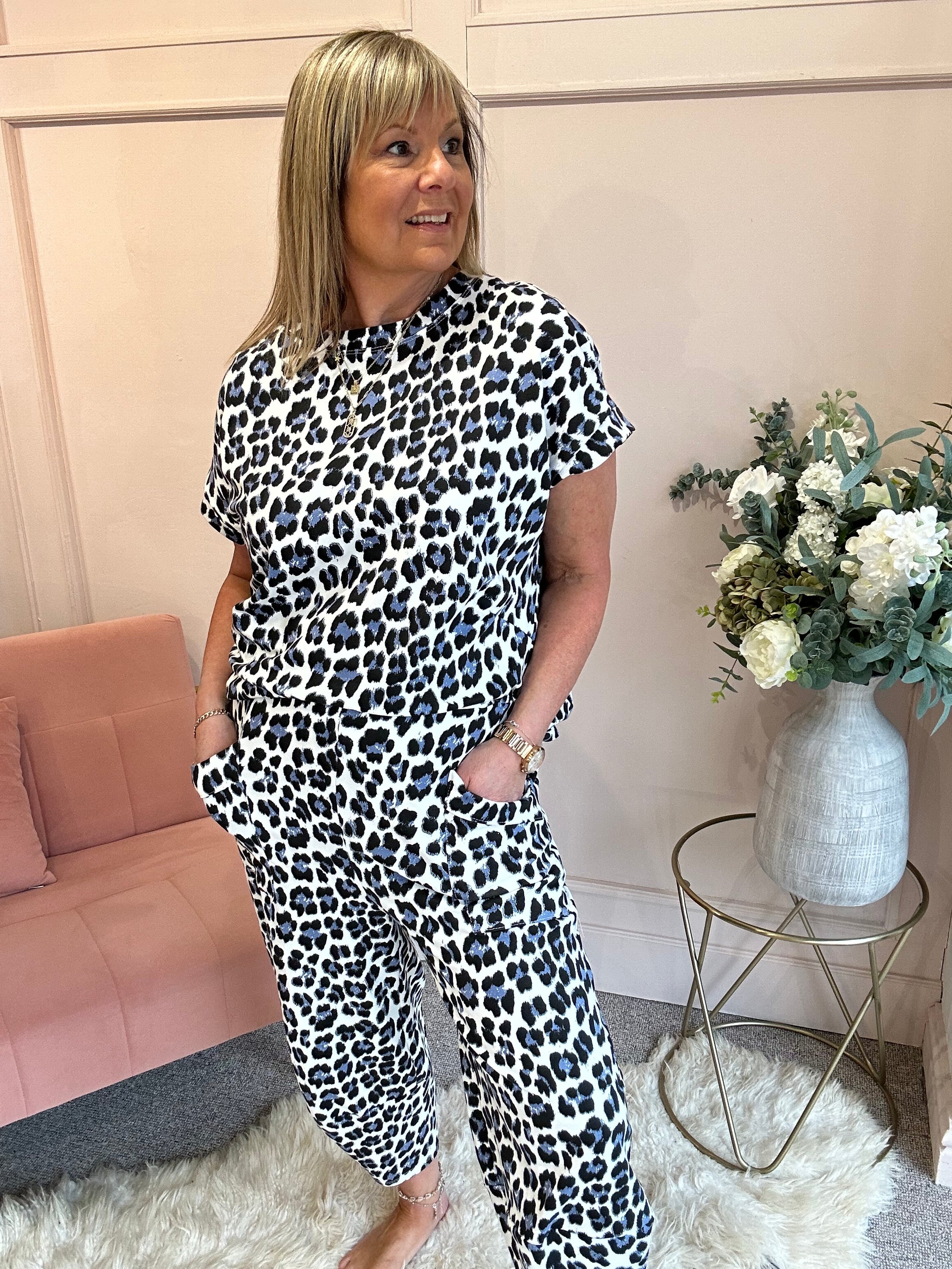 Cheetah Short Sleeved Top - Blue/Black - Wardrobe By Simone