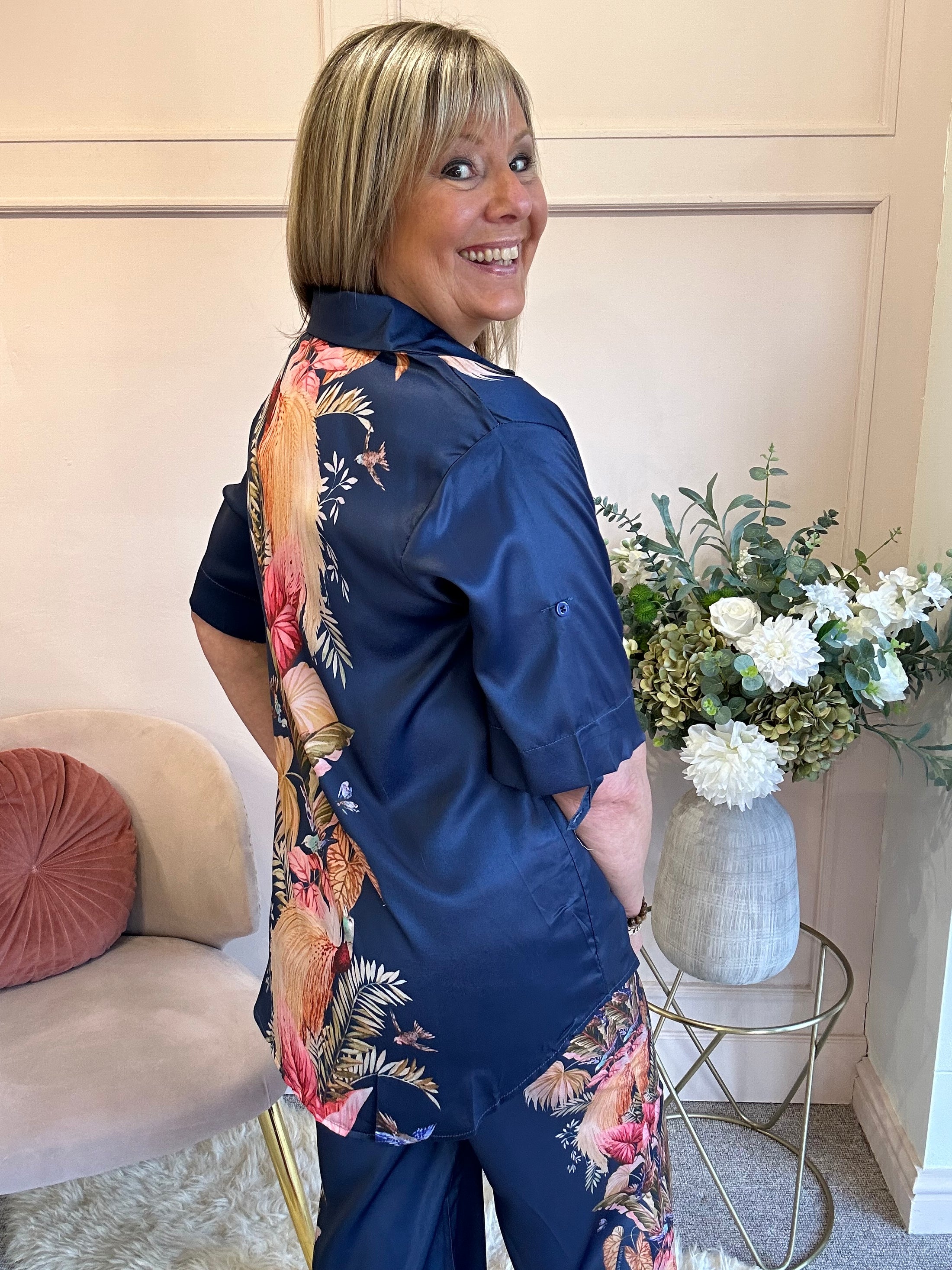 Tropical Paradise Shirt & Pant Set - Navy/Mix - Wardrobe By Simone