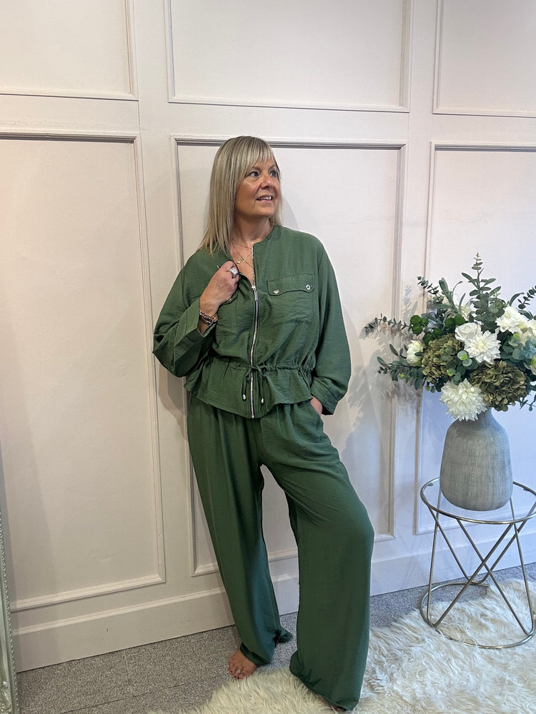 Jacket & Wide Pant Set - Green