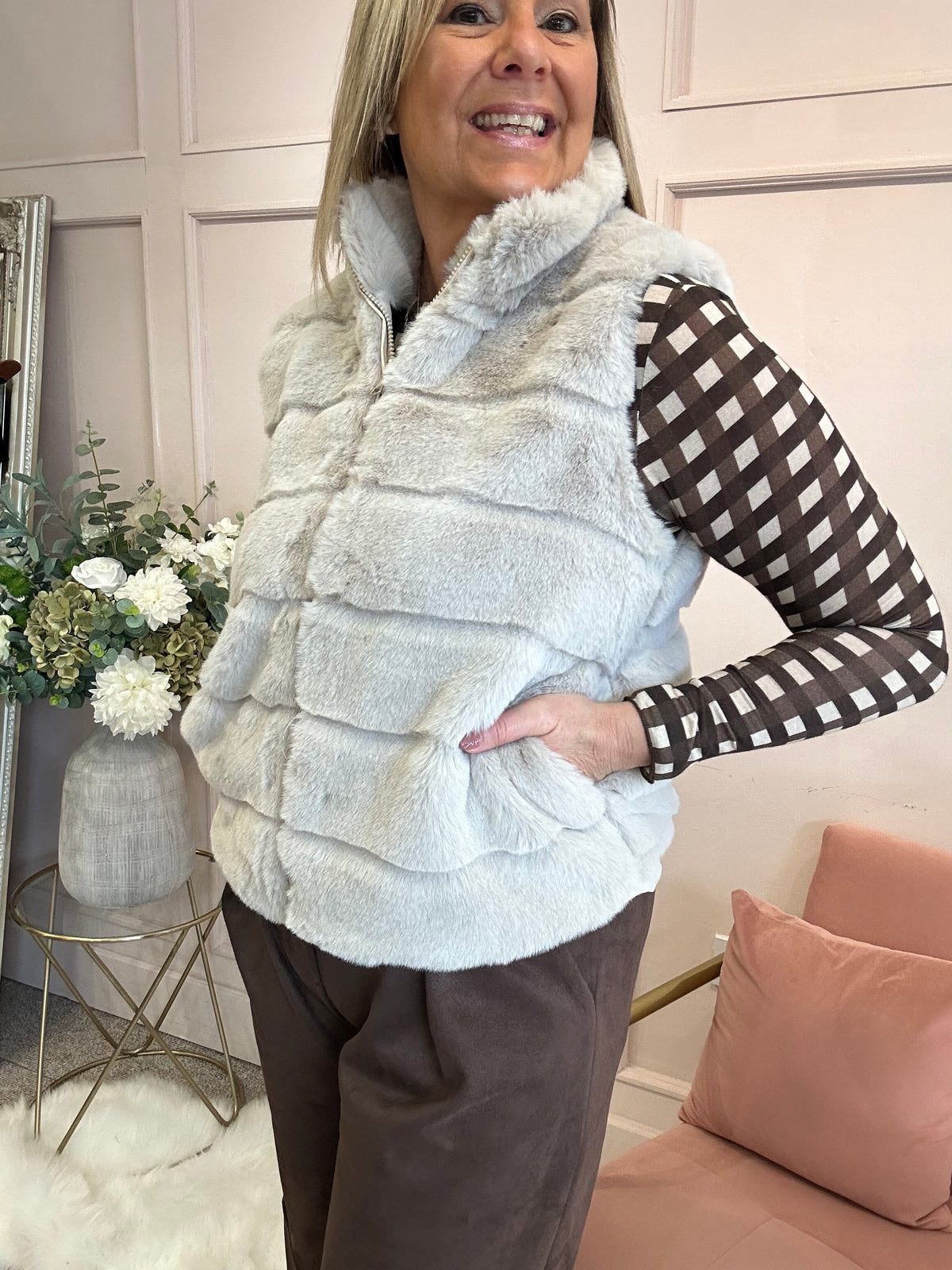 Cosy Textured Gilet  - Latte