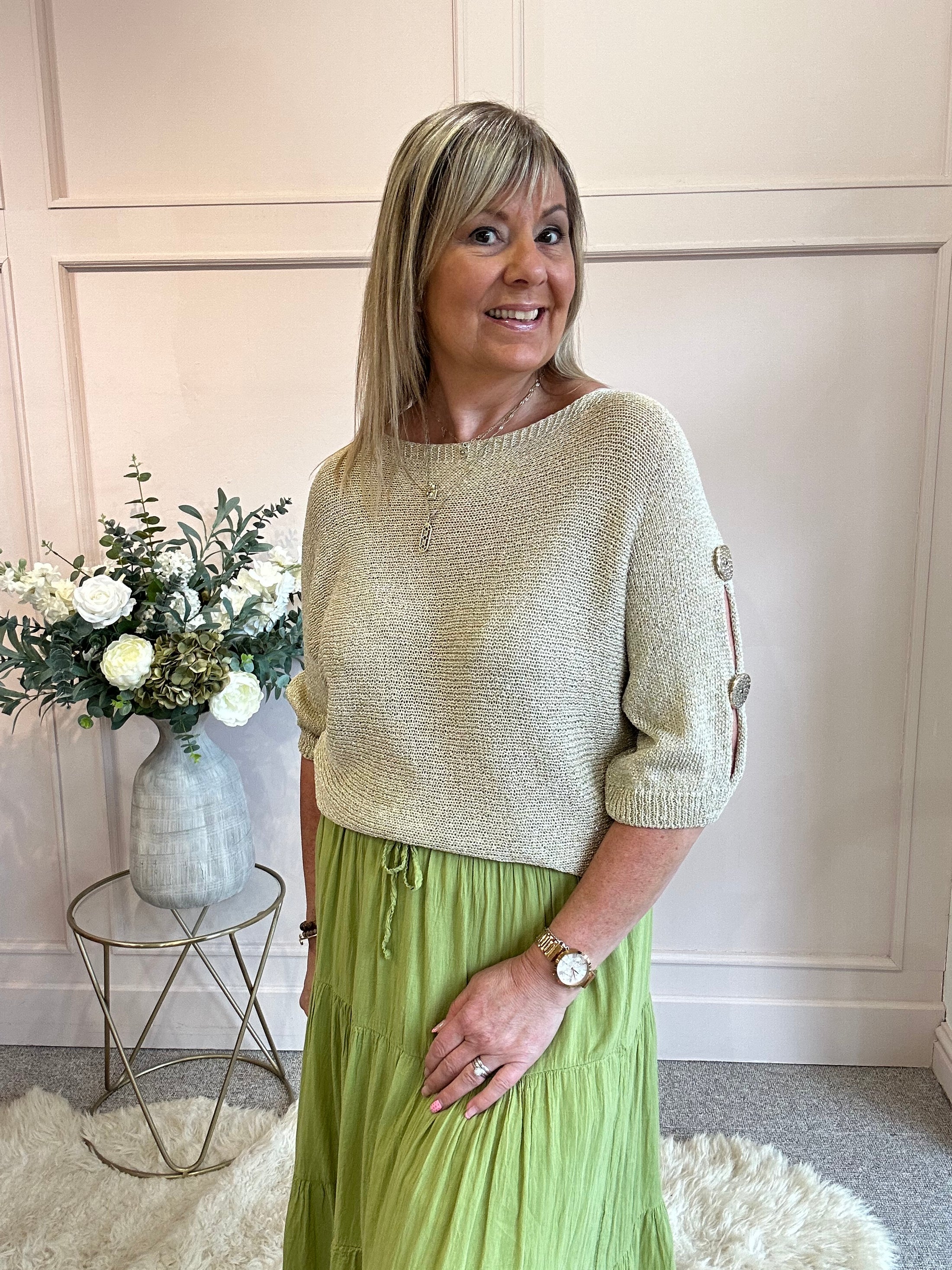 3 Gold Button Thread Jumper - Gold - Wardrobe By Simone