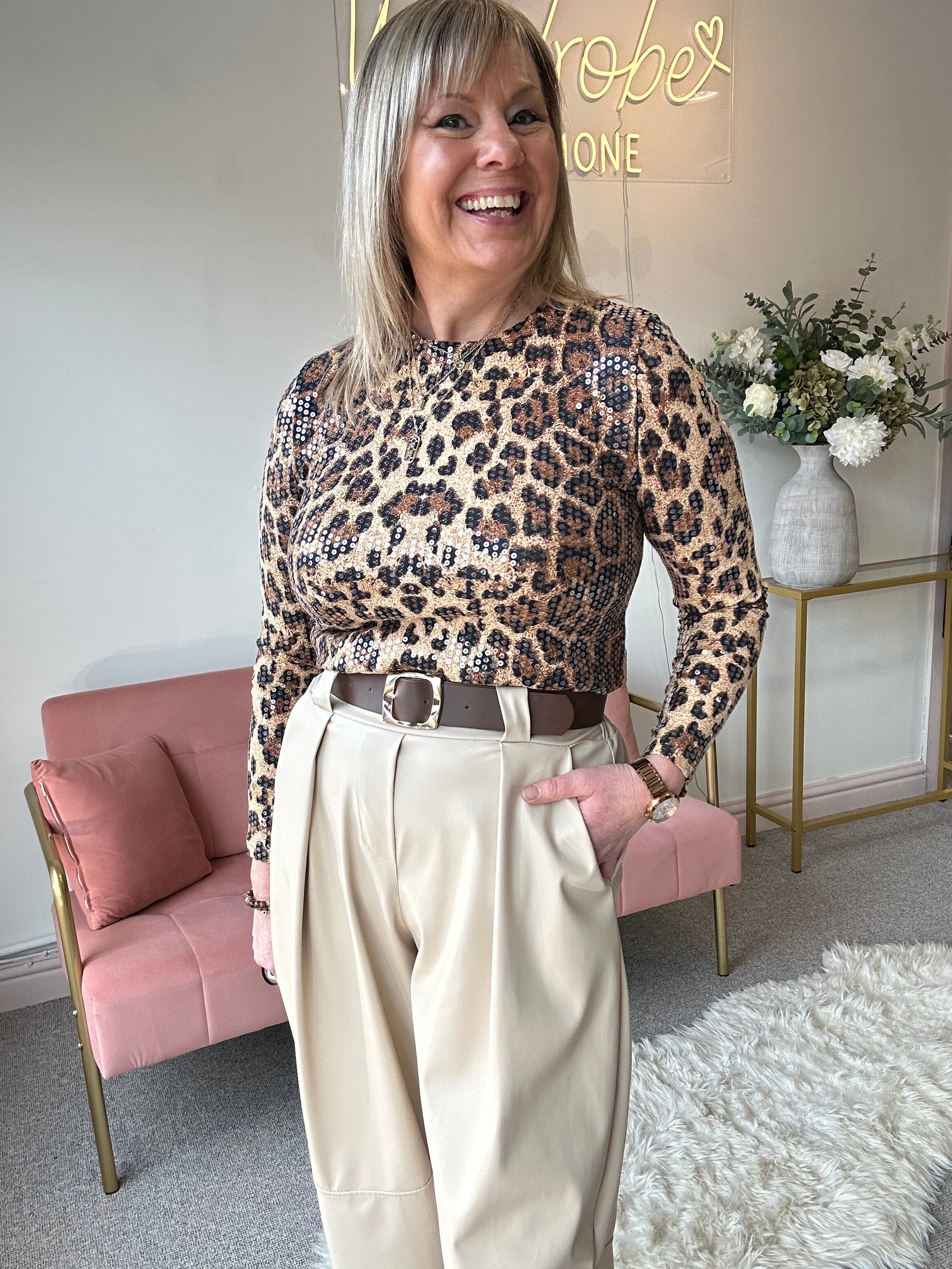 Fitted Sequin Top - Leopard