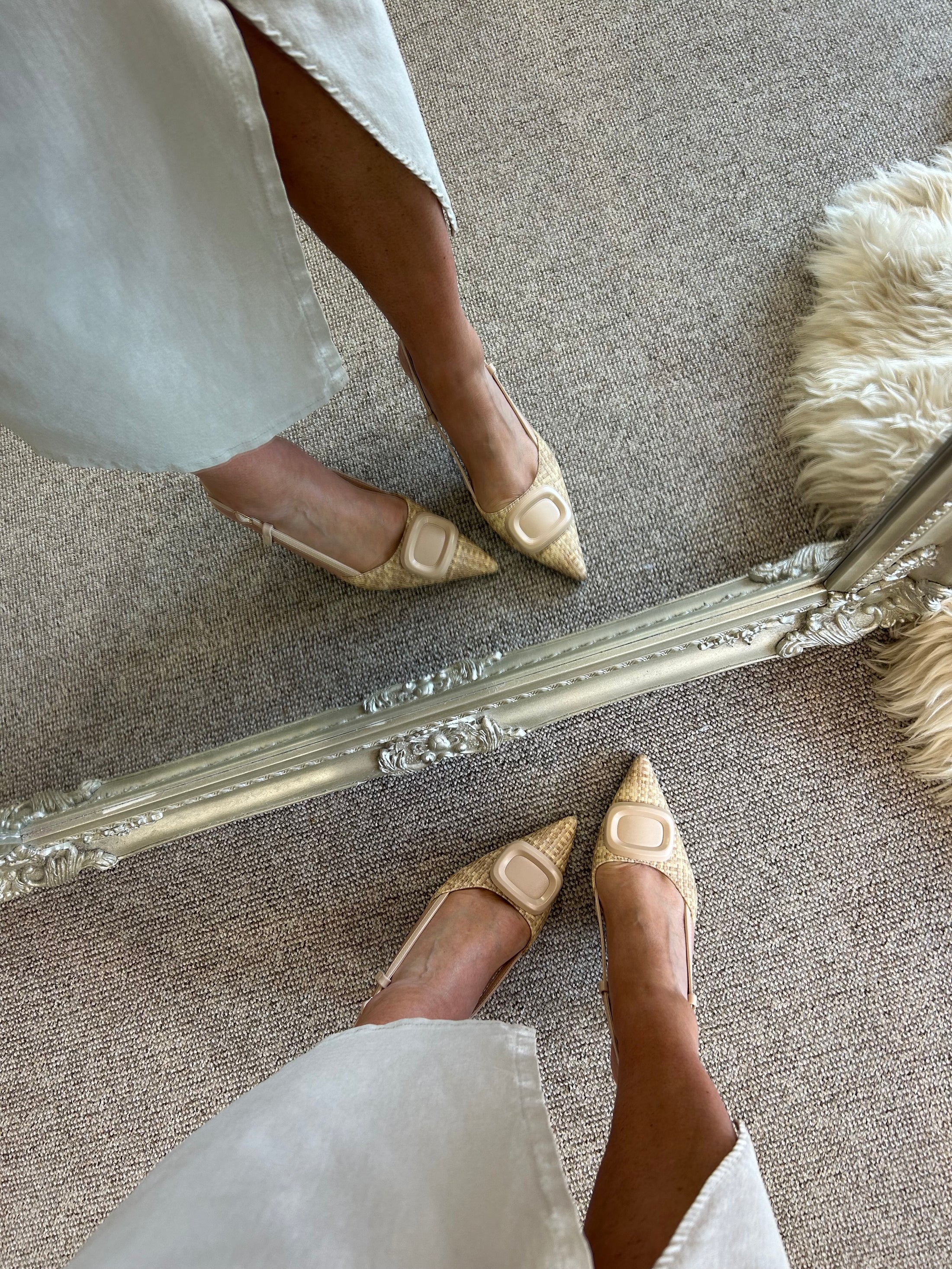 Kitten Heel Slingback Shoe - Cream/Mix - Wardrobe By Simone