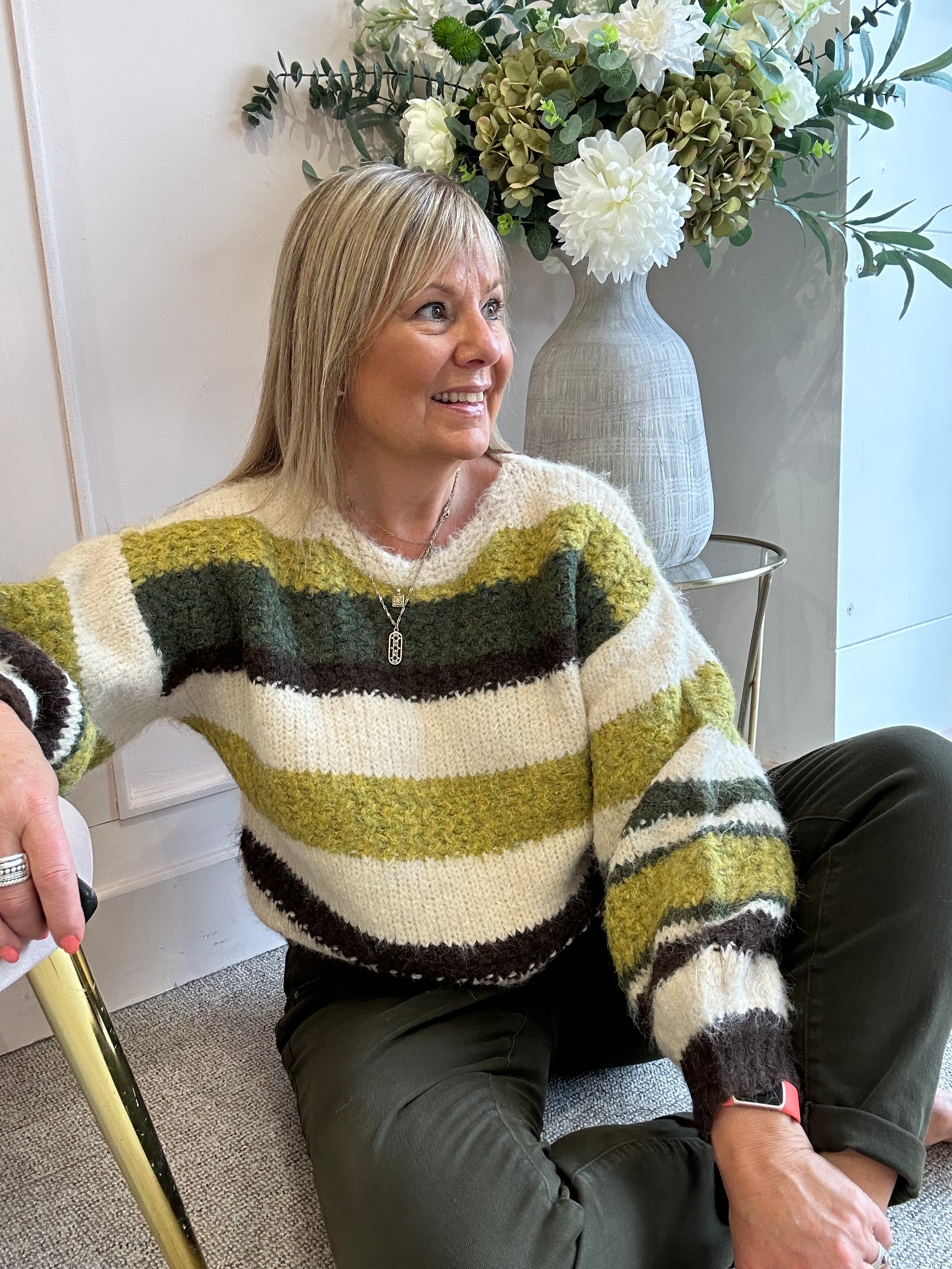 Cosy Striped Mix Jumper - Khaki/Brown/Cream