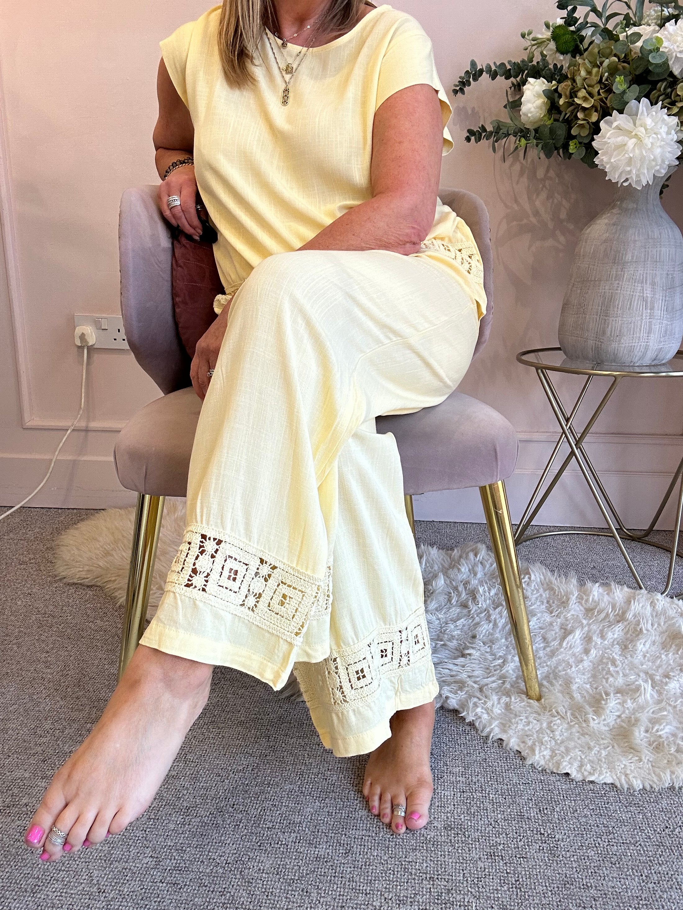 Detailed Edge Top & Pant Set - Soft Lemon - Wardrobe By Simone