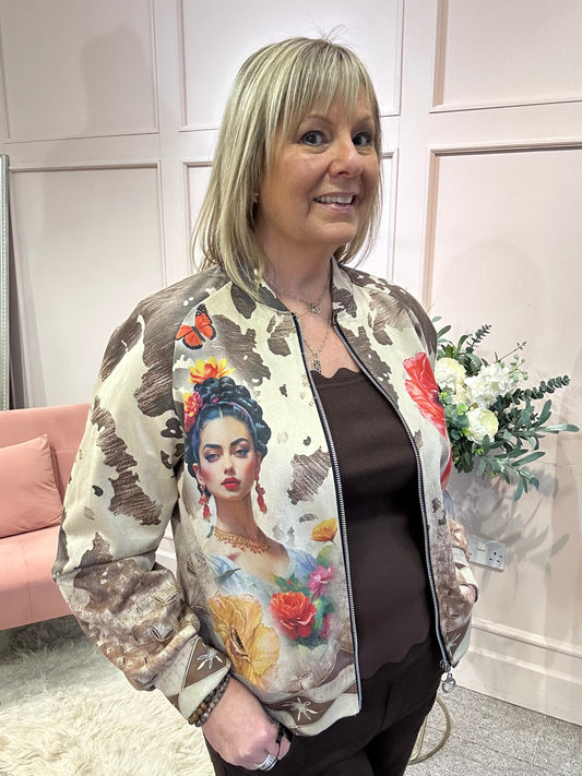 Geisha Girl Suedette Jacket - Beige/Multi