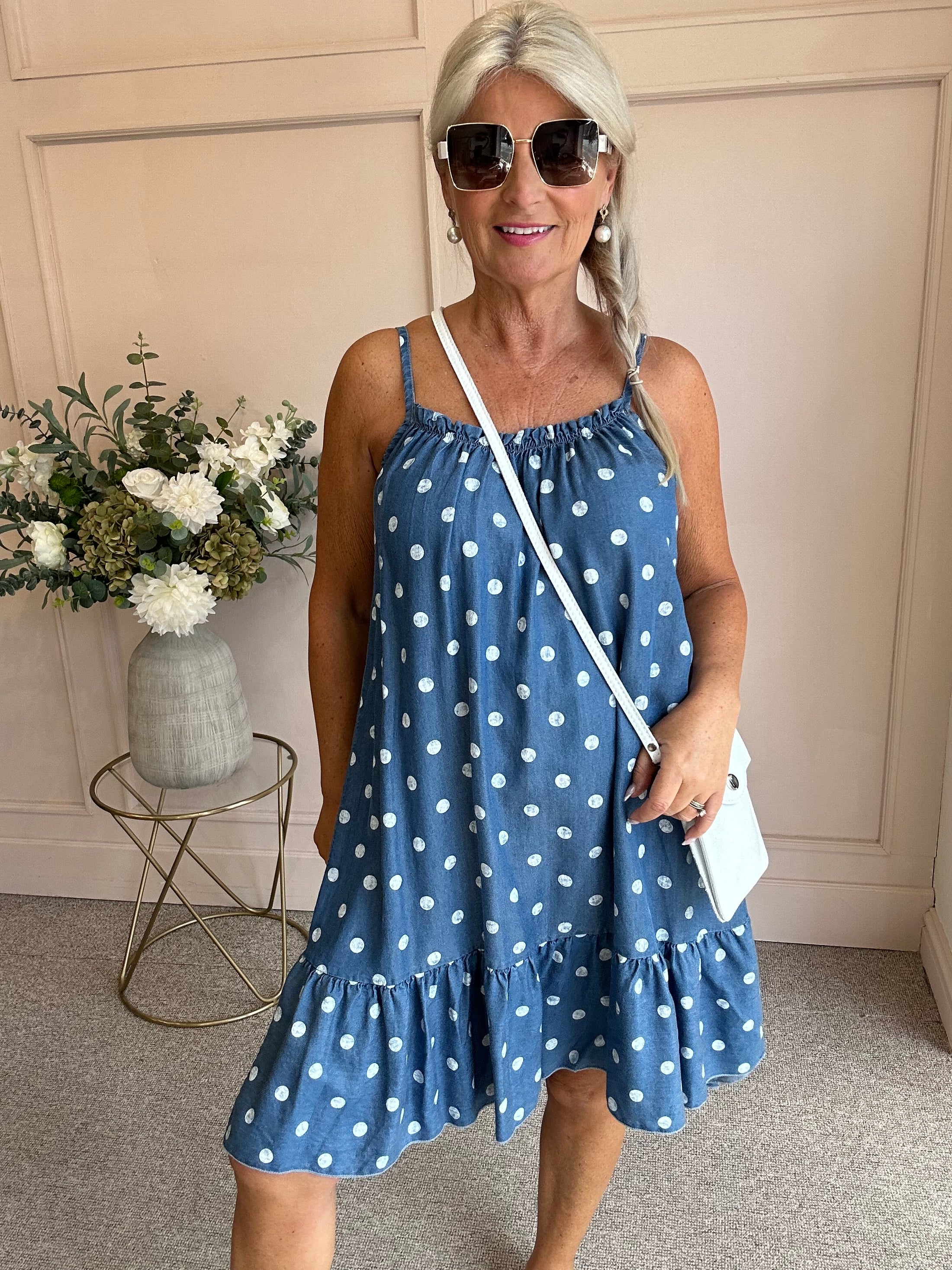 Summer Days Spotty SunDress - Denim Blue - Wardrobe By Simone