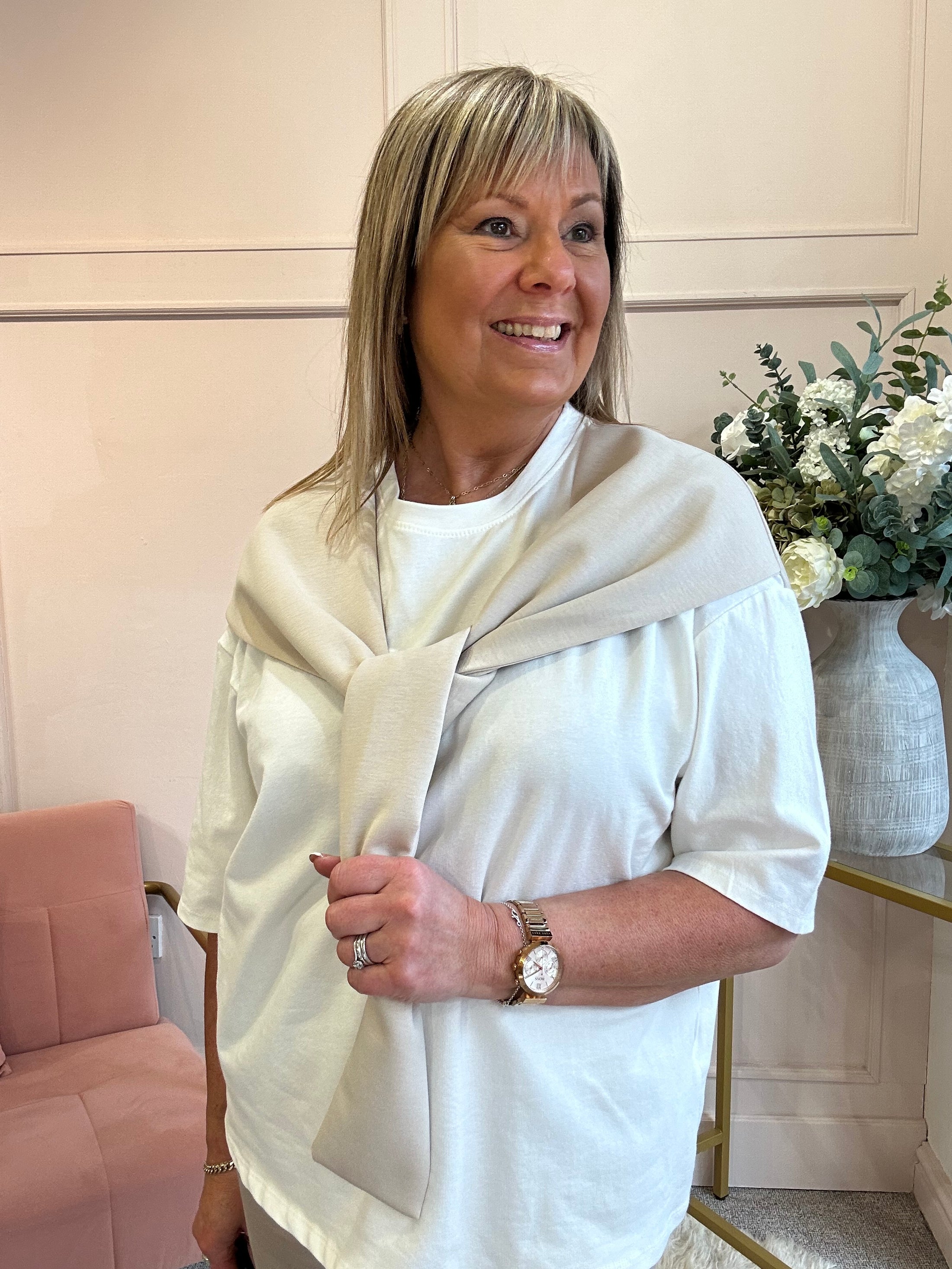 Quirky T Shirt Top - Cream/Beige - Wardrobe By Simone