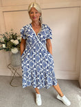Load image into Gallery viewer, Fleur-De-Lis Midi Dress - Blue/White - Wardrobe By Simone
