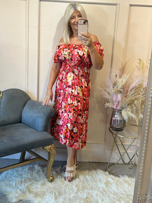 Floral Print Midi Dress - Corals - Wardrobe By Simone