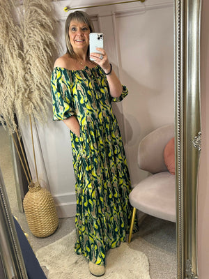 
            
                Load image into Gallery viewer, Swirl Pattern Maxi Dress - Green - Wardrobe By Simone
            
        