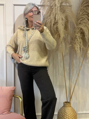 Knitted Hoody Jumper - Caramel