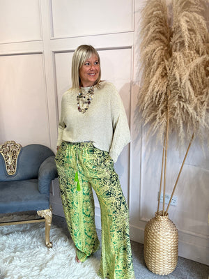 Wide Leg Floaty Pant Paisley  - Lime/Green - Wardrobe By Simone