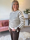 Load image into Gallery viewer, Sequin Bow Detail Stripe jumper -  Cream/Brown
