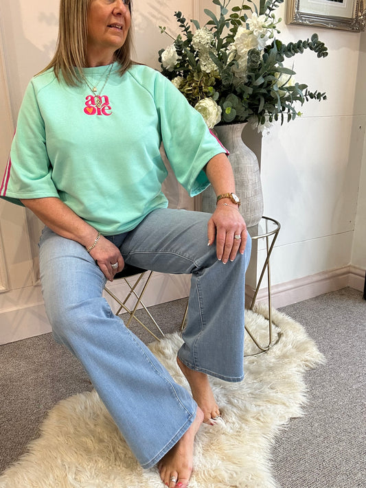 Amore Sweatshirt Jumper - Mint/Fuchsia - Wardrobe By Simone
