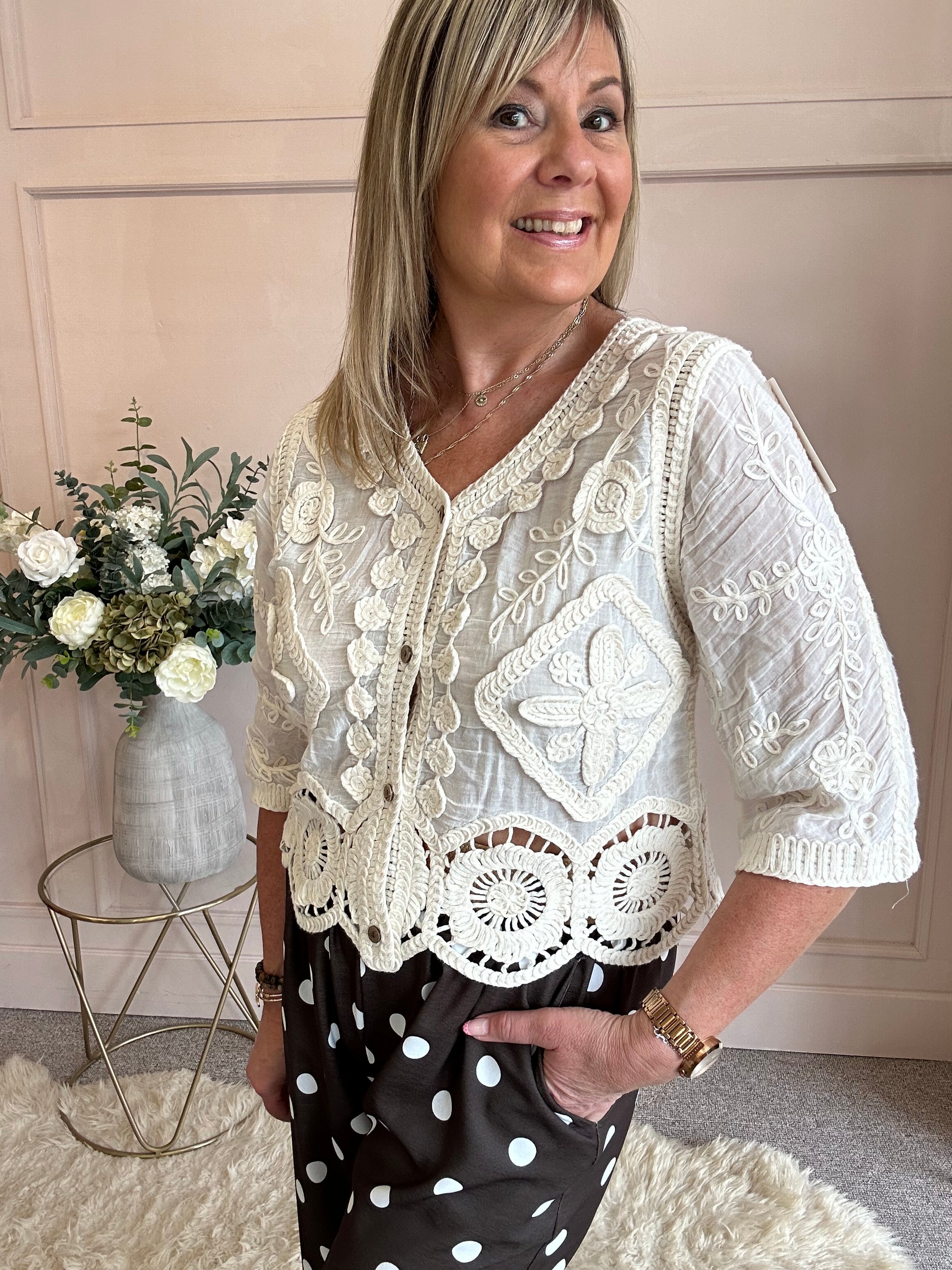 Crochet Cardigan - Cream One Size