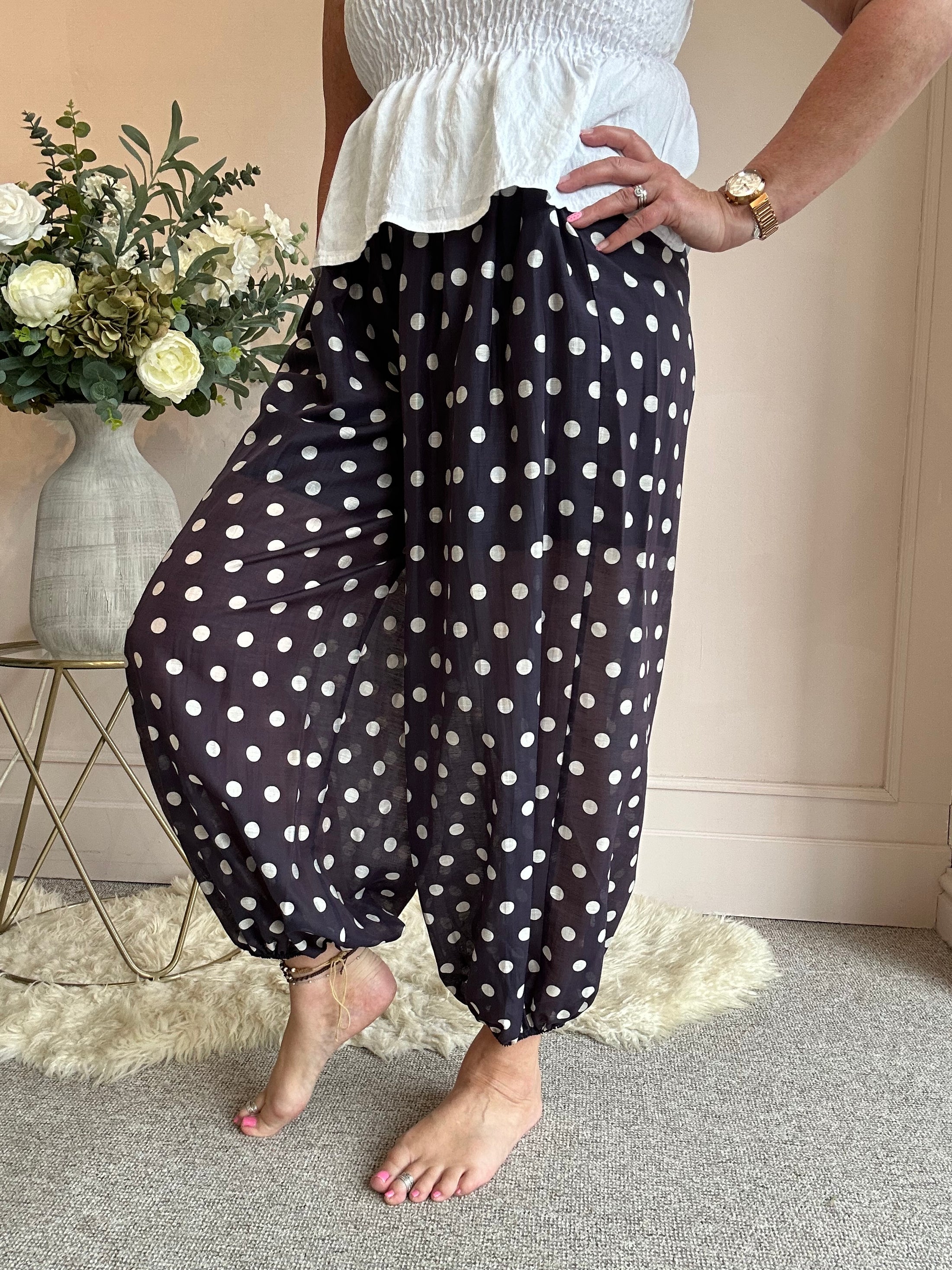 Spotty Barrel Pant - Navy/White - Wardrobe By Simone