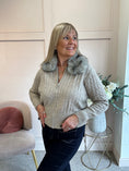 Load image into Gallery viewer, Faux Fur Collar On Zip Cardigan- Oatmeal
