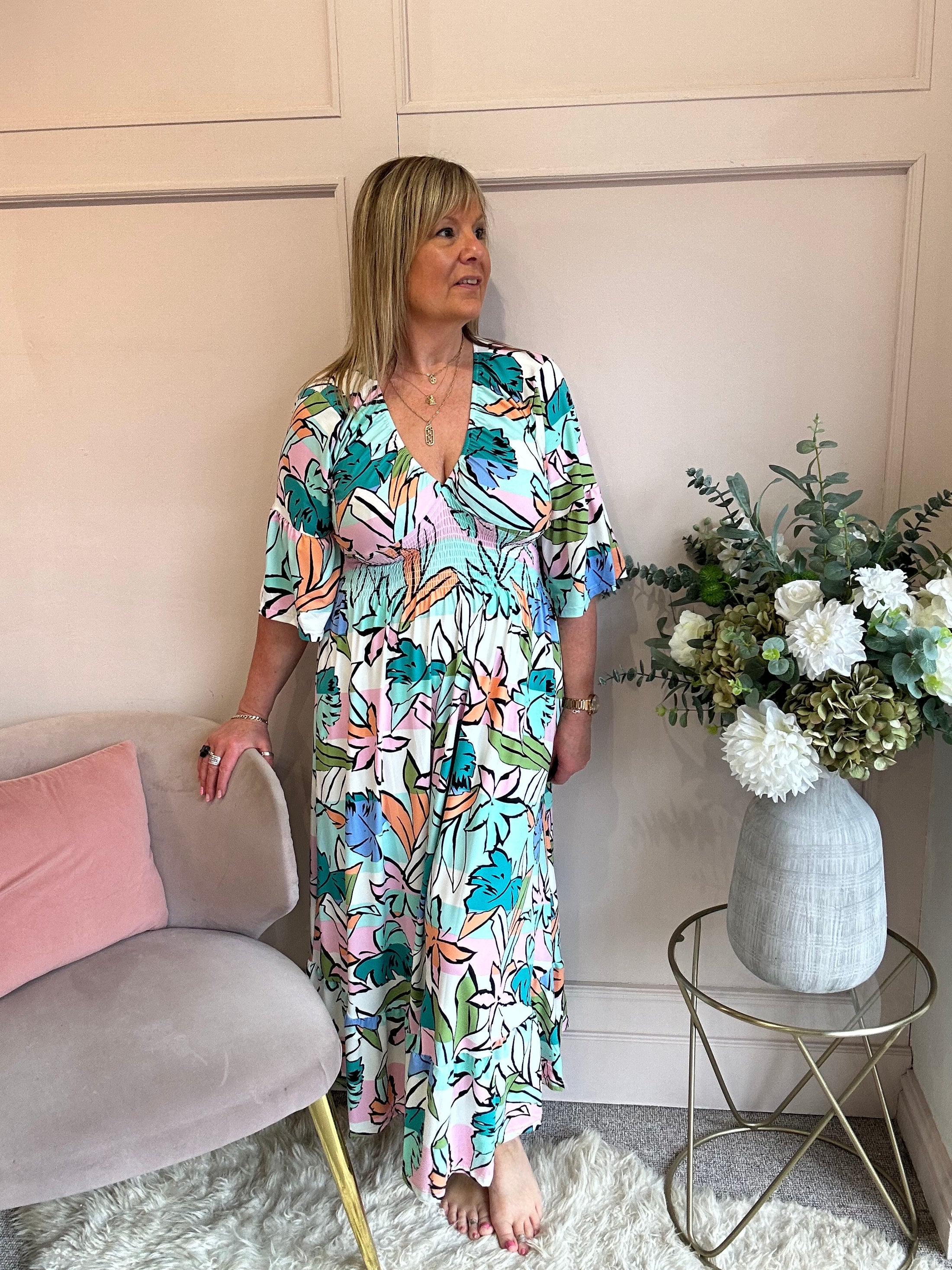 Vibrant Aztec Maxi Dress - Mint Green/Mix - Wardrobe By Simone