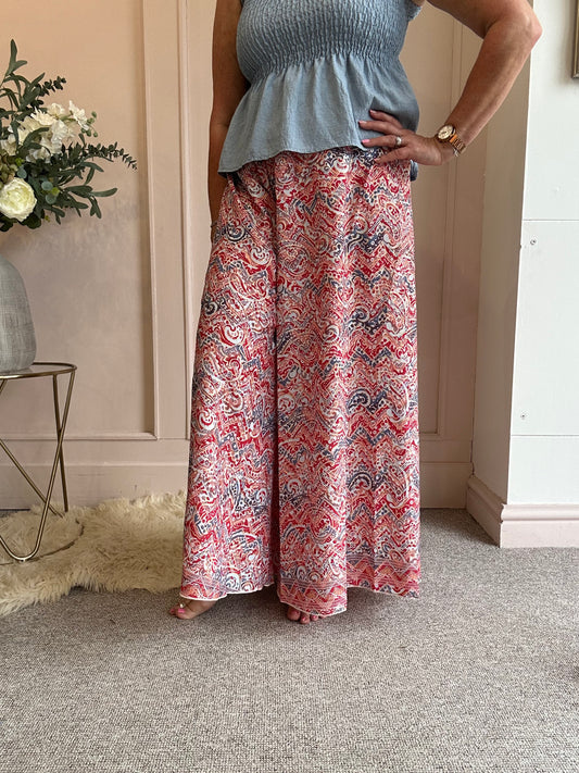 Paisley & Fleck Of Gold Wide Pant - Red