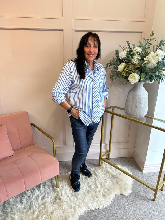 A Timeless Tie & Striped Shirt  - Blue/White - Wardrobe By Simone