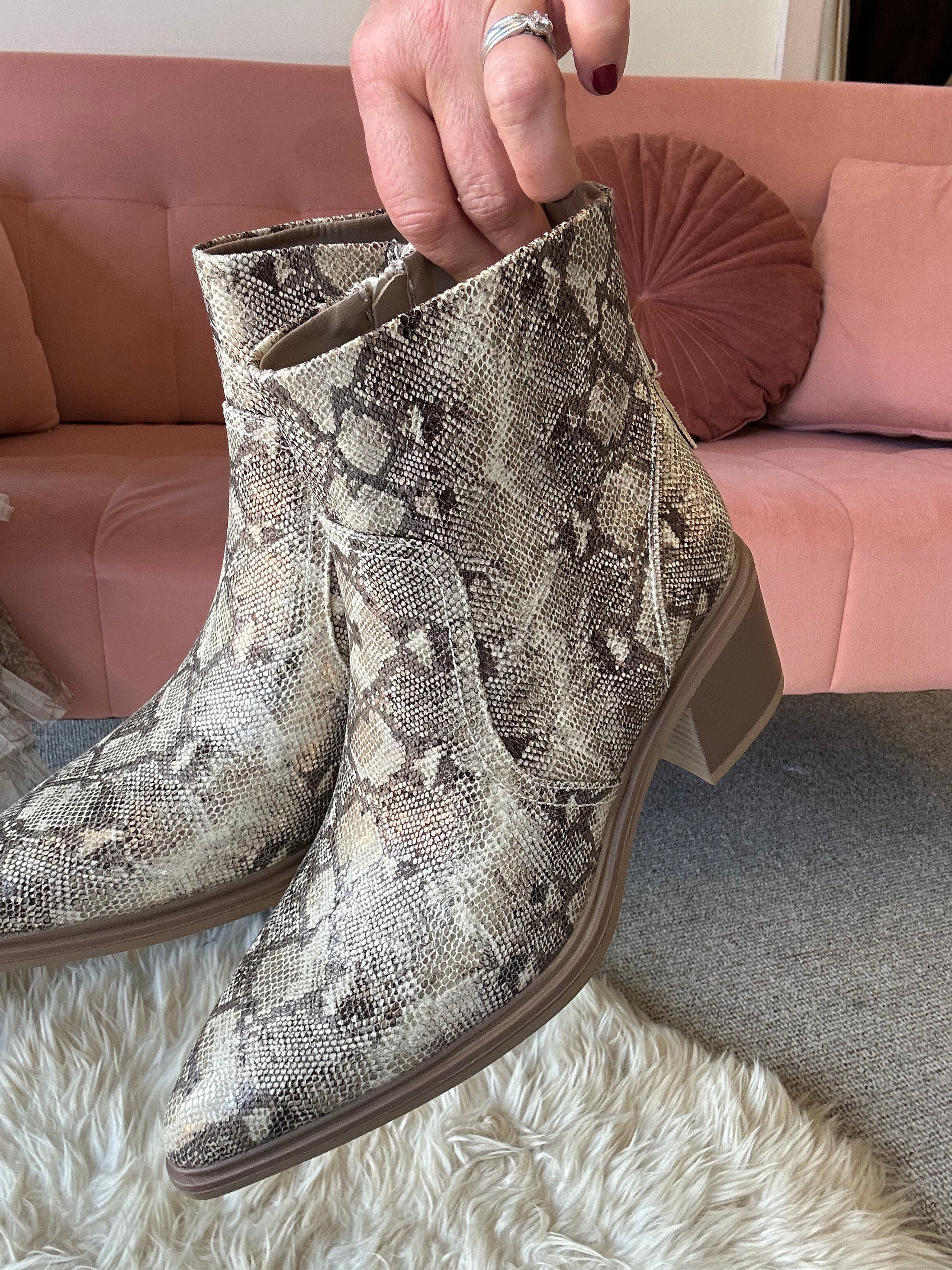 Snake Skin Ankle Boot = Gold