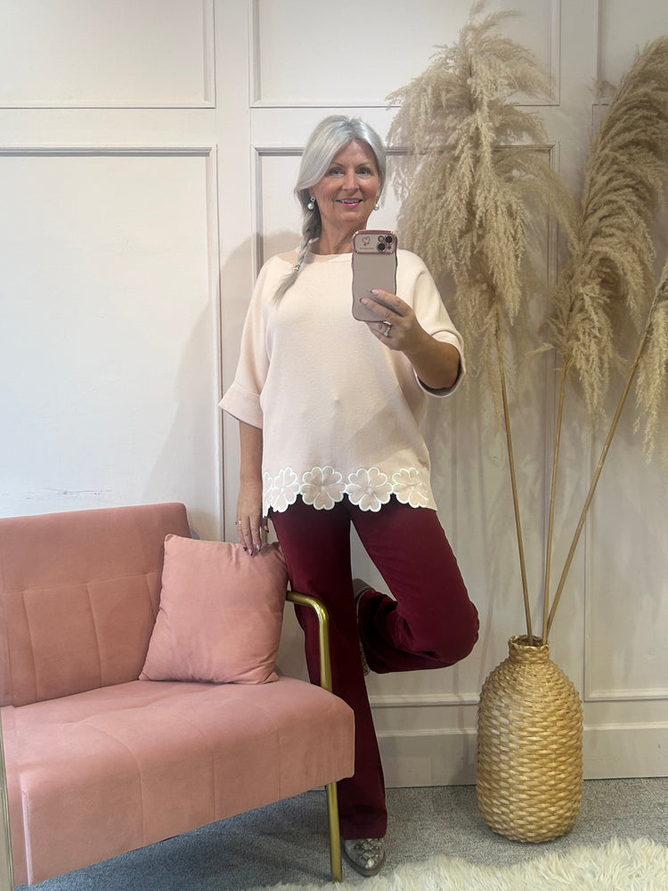 Flower Edged Jumper - Pink/White