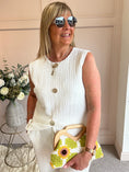 Load image into Gallery viewer, Waffle Effect Top & Pant Set - White - Wardrobe By Simone
