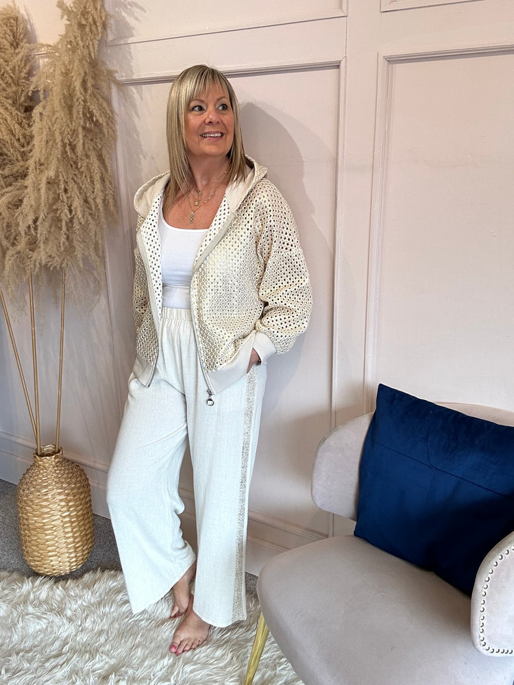 Touch of Sparkle Hooded Jacket - Cream/Gold
