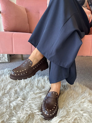 Chunky Studded Loafer - Brown