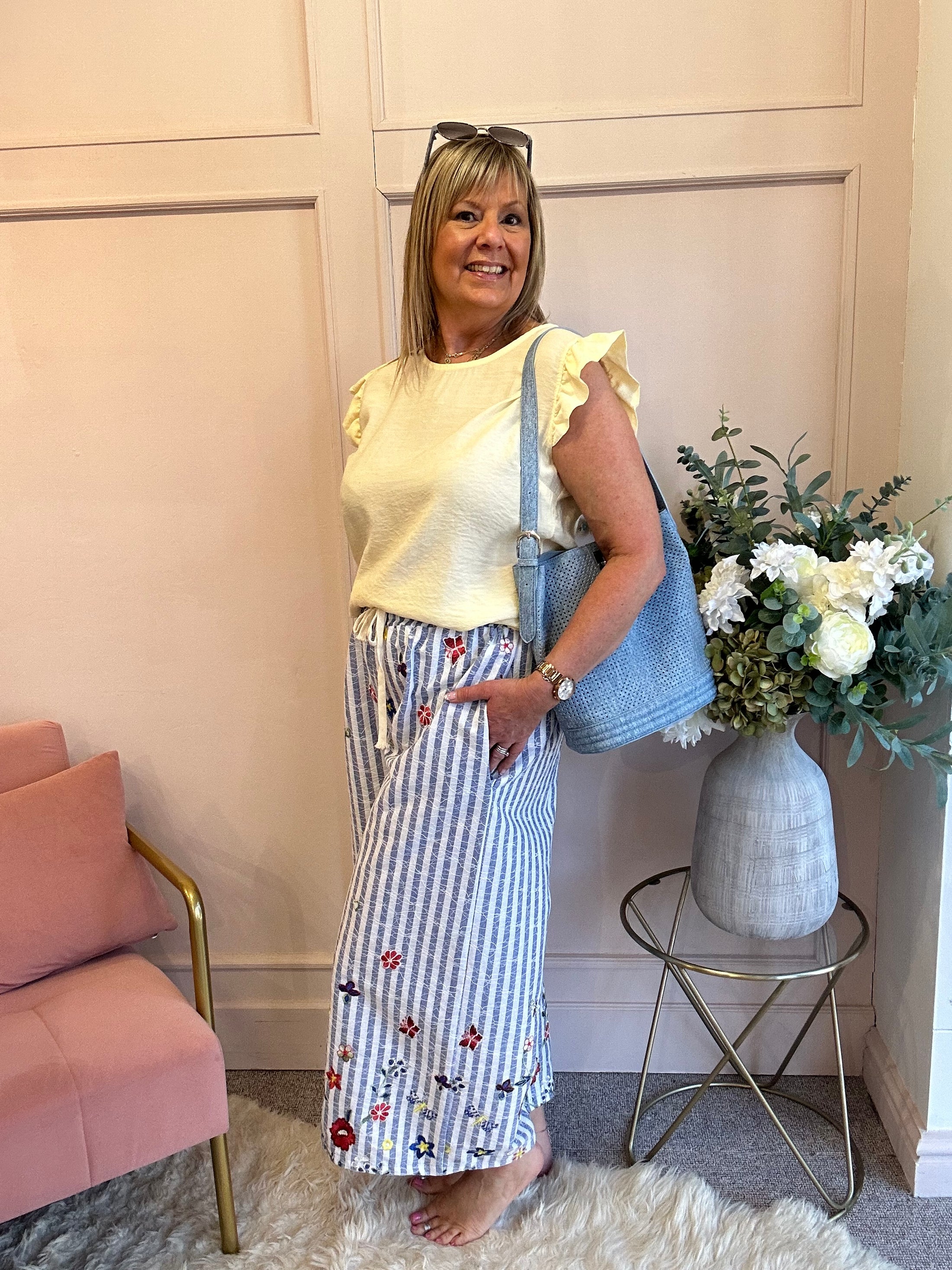 Frill Cap Sleeved Top  - Lemon - Wardrobe By Simone
