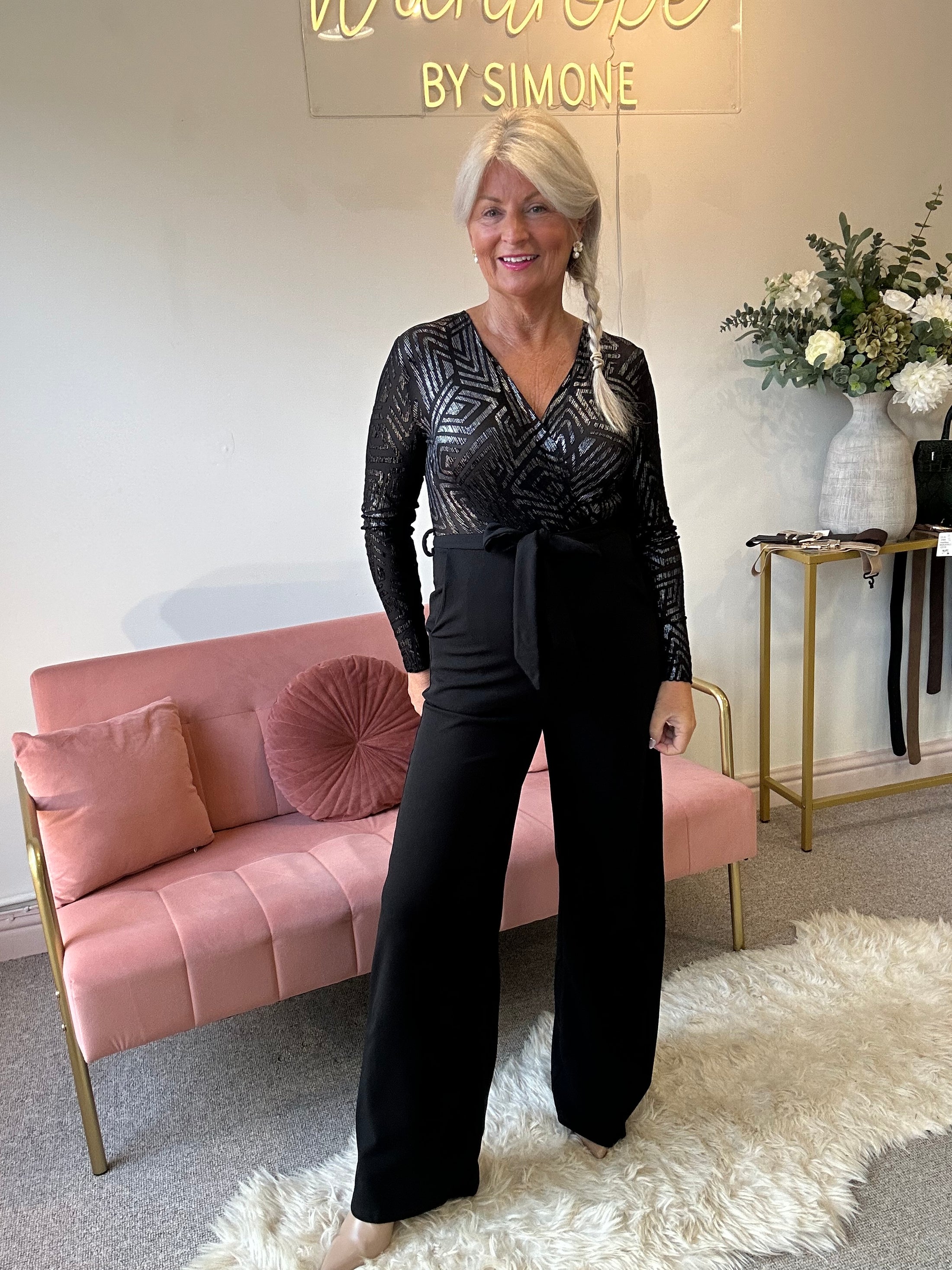 Touch Of Sliver Glam Jumpsuit - Black/Silver