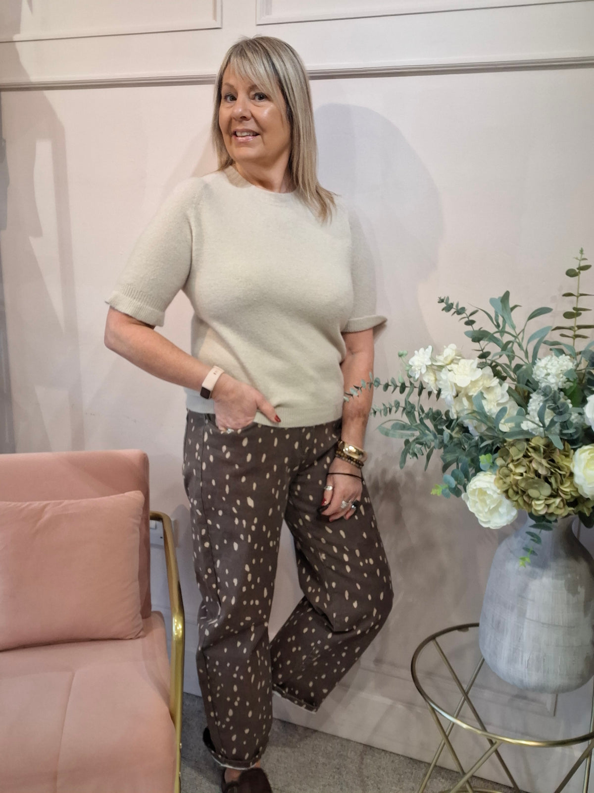 Fluted Edge Short Sleeve Jumper - Latte - Wardrobe By Simone