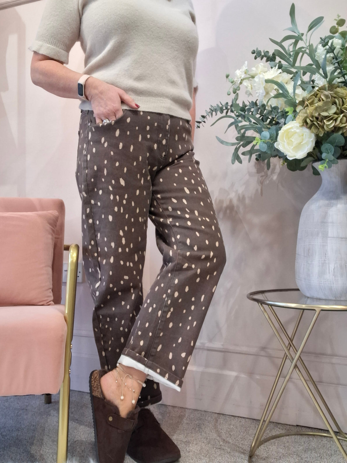 Trending Deer Print Jeans - Brown/Beige