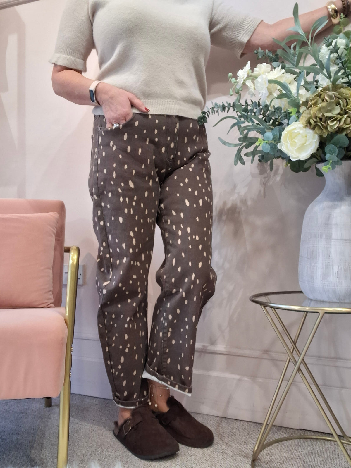 Trending Deer Print Jeans - Brown/Beige