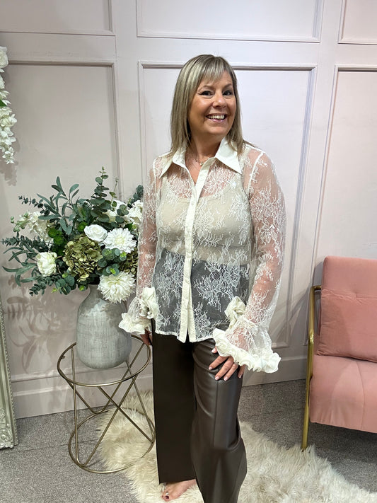 Pure Romance Rose Frill Blouse - Cream