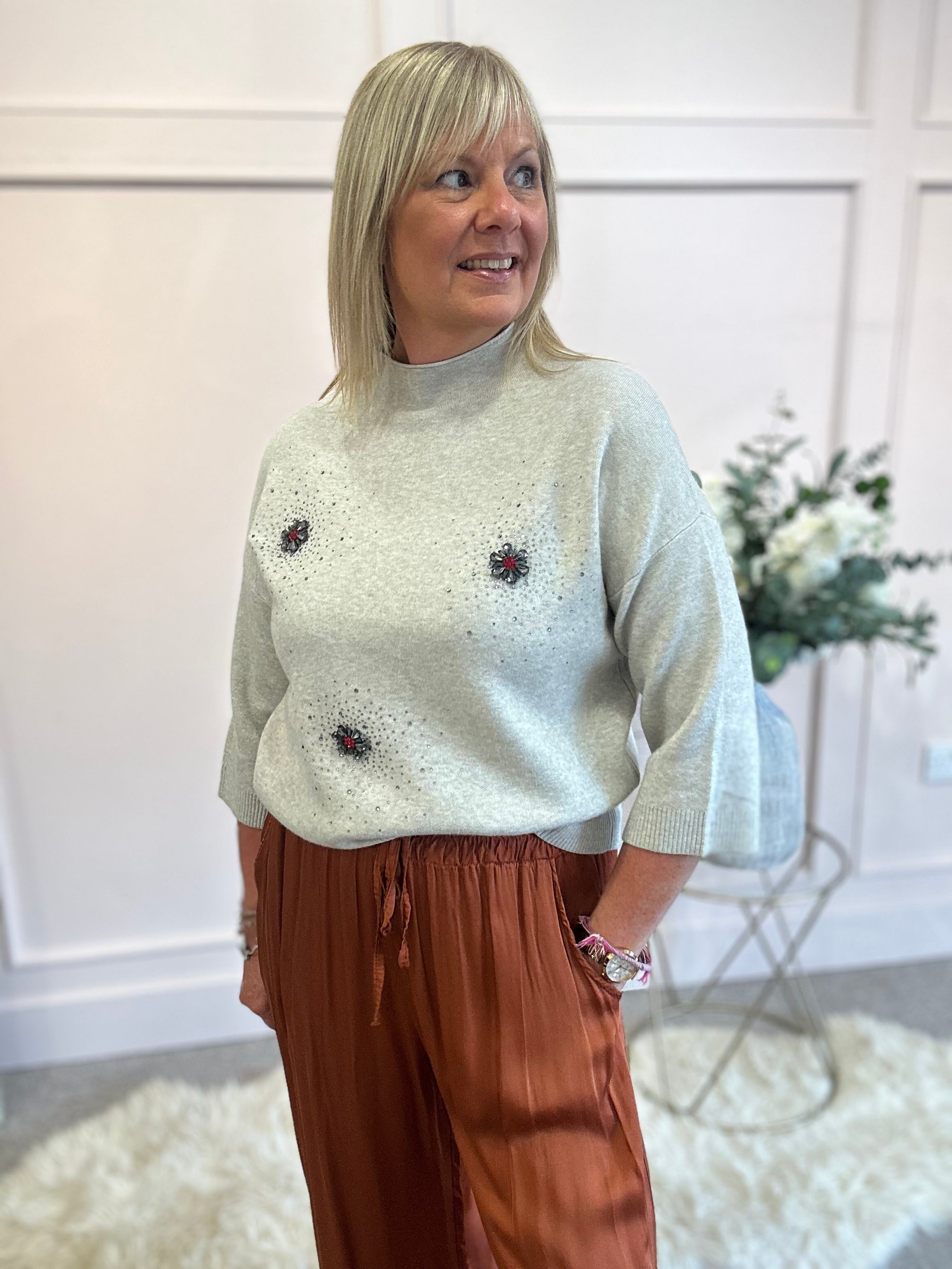 Sparkle Detail Jumper  - Oatmeal - Wardrobe By Simone