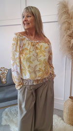 Ruffle Neck Blouse - Golden Yellow/Cream