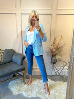 Ruffle Sleeved Blazer - Powder Blue