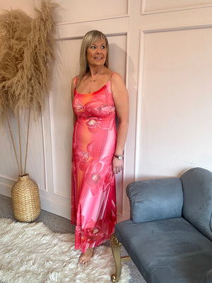 Orchid Bloom Maxi Sundress - Coral