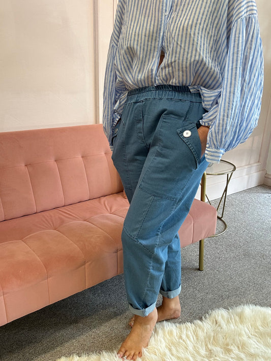 Baggy Button Denim Pant - Light Blue - Wardrobe By Simone