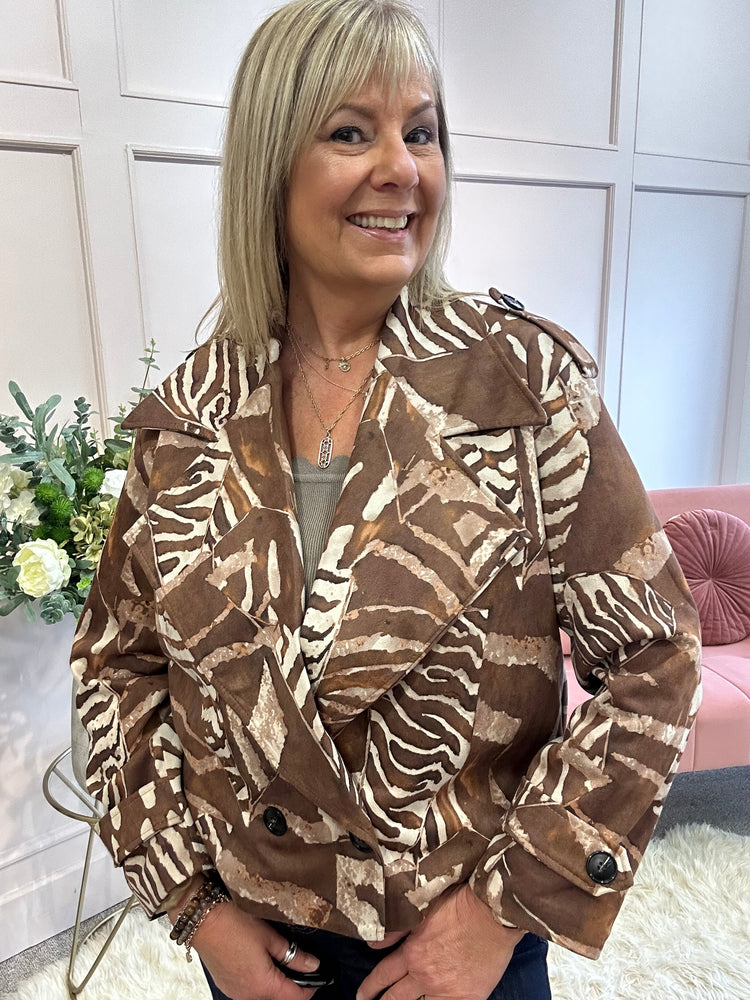 Leafy Boxed Jacket - Light Brown/Cream