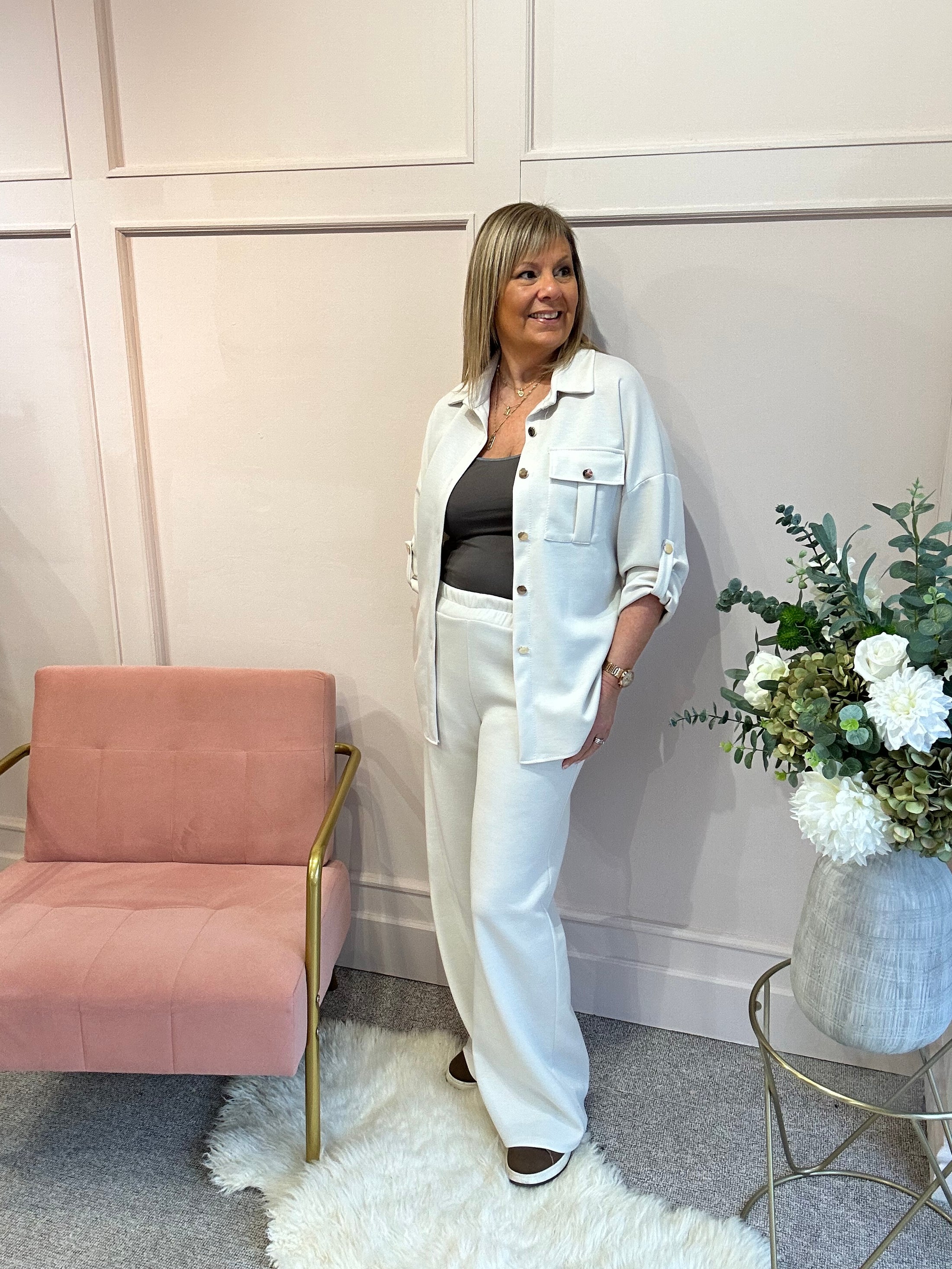 Tunic Shirt Jacket &Trouser Set - Cream