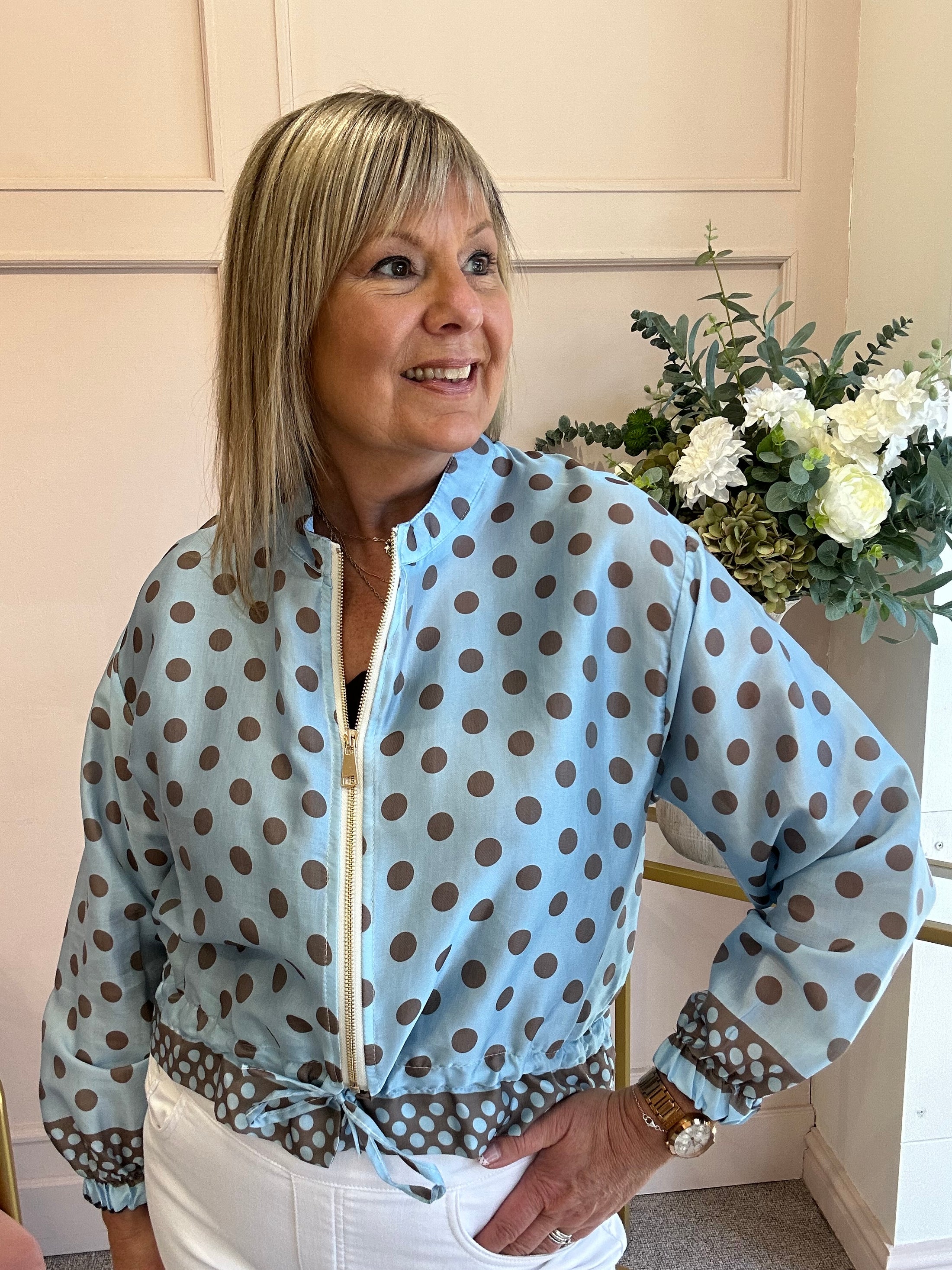 Dotty Zipped Top - Blue/Brown - Wardrobe By Simone