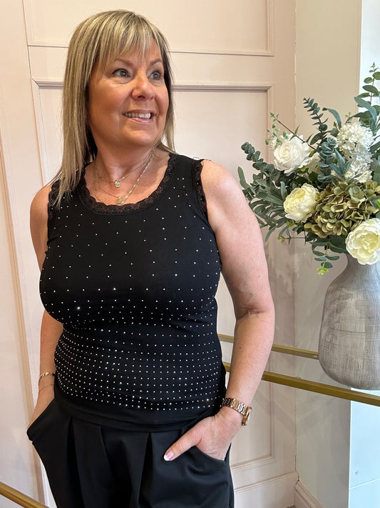 Sparkle Lace Edge Vest - Black - Wardrobe By Simone
